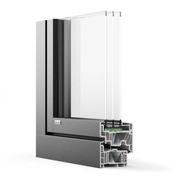 Profilschnitt eines flächenbündigen WERU IMPREO-top Kunststoff-Aluminium-Fensters mit Low-e-Folie