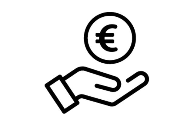 Icon mit stilisierter Hand und Euro-Münze als Symbol für staatliche Förderung